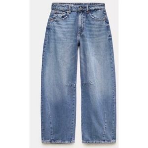 Zara High Waisted Barrel Leg Jeans Light Wash Blue Dark Size 0